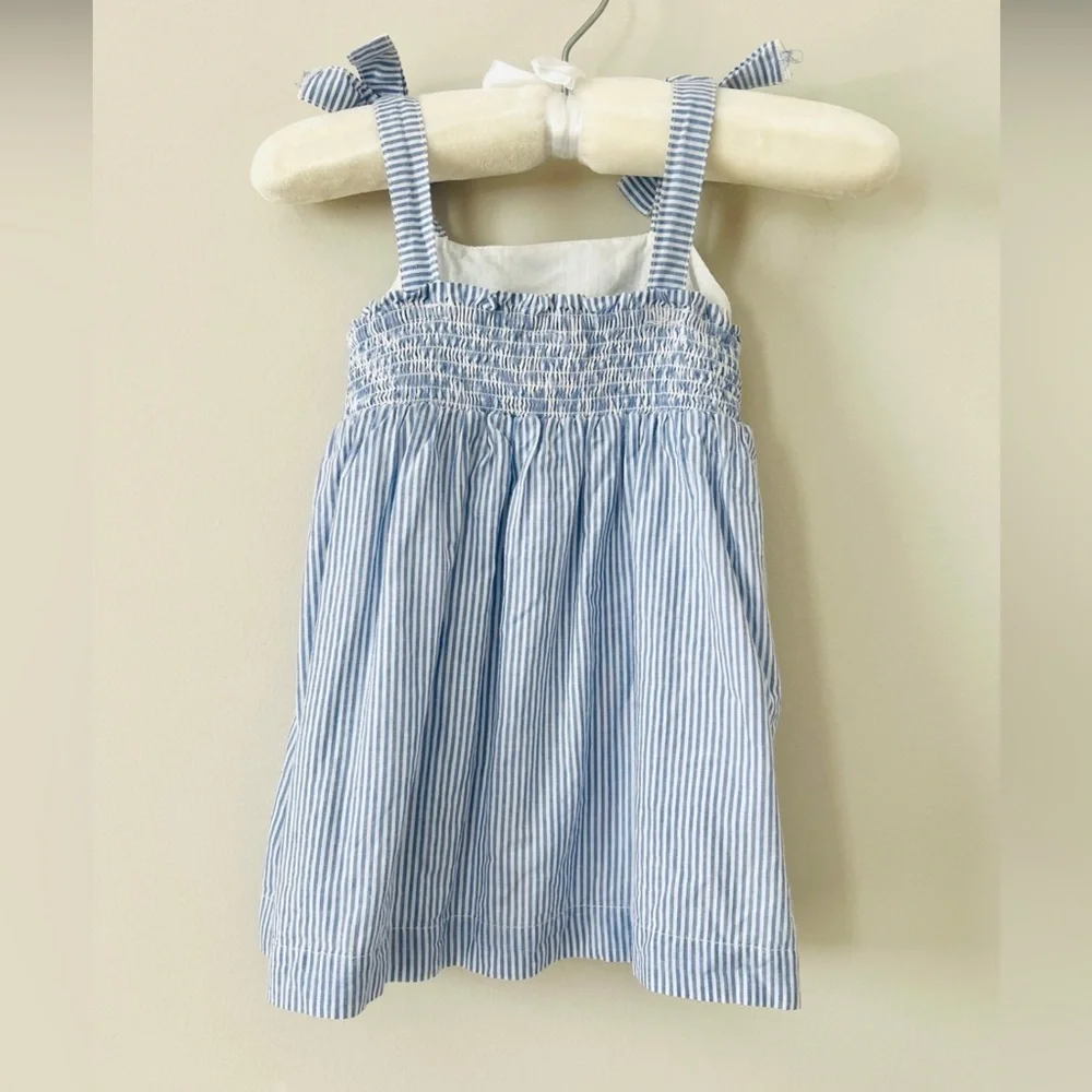 NWOT Baby Gap Blue & white Striped Dress with floral embroidery size 12-18m
